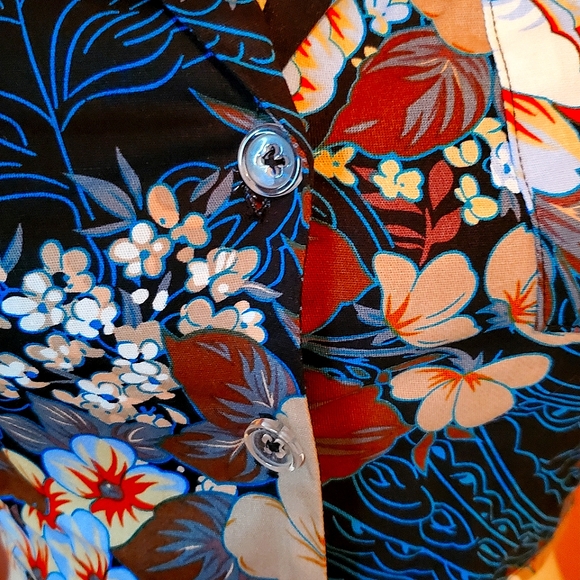 UNIQUE VINTAGE Tropical Floral Print  Pinup Filligree Wrap Top S 4 - Picture 4 of 5